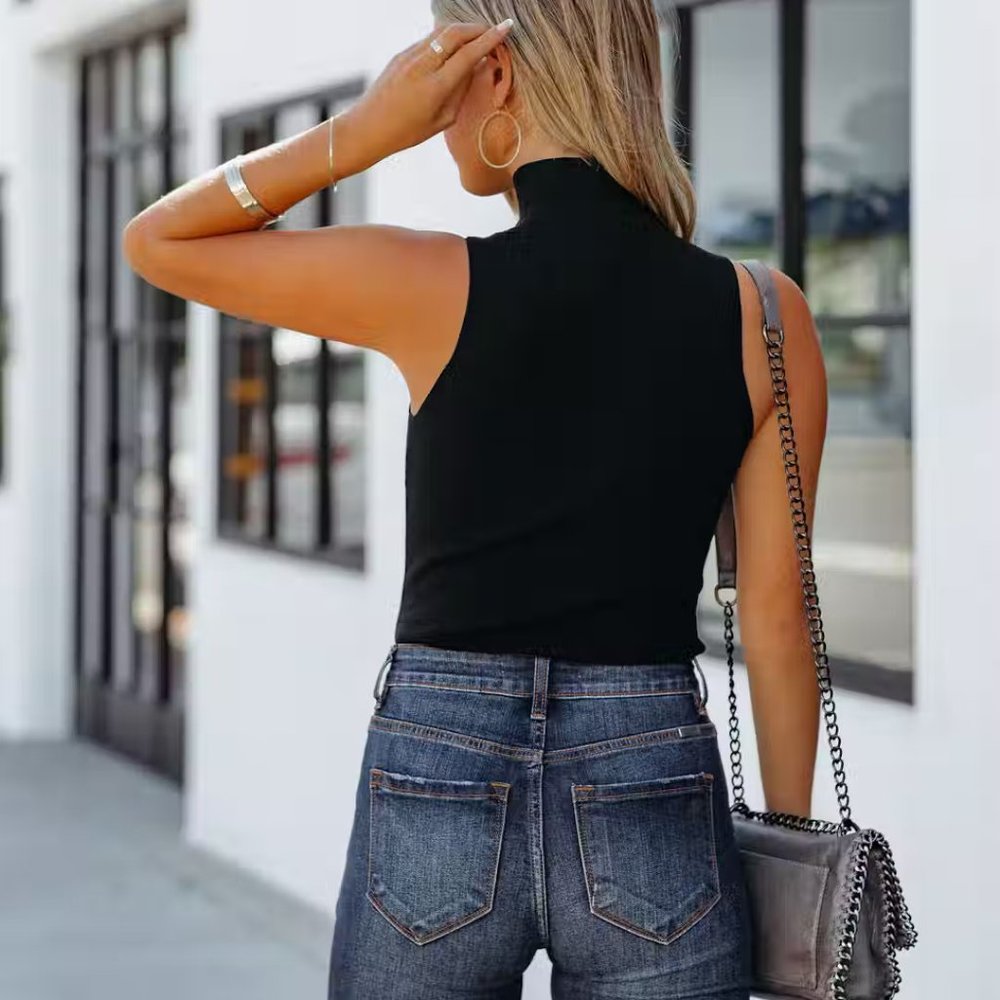 HUNTER SLEEVELESS MOCK NECK KNIT BODYSUIT - BLACK - Picture 5 of 8